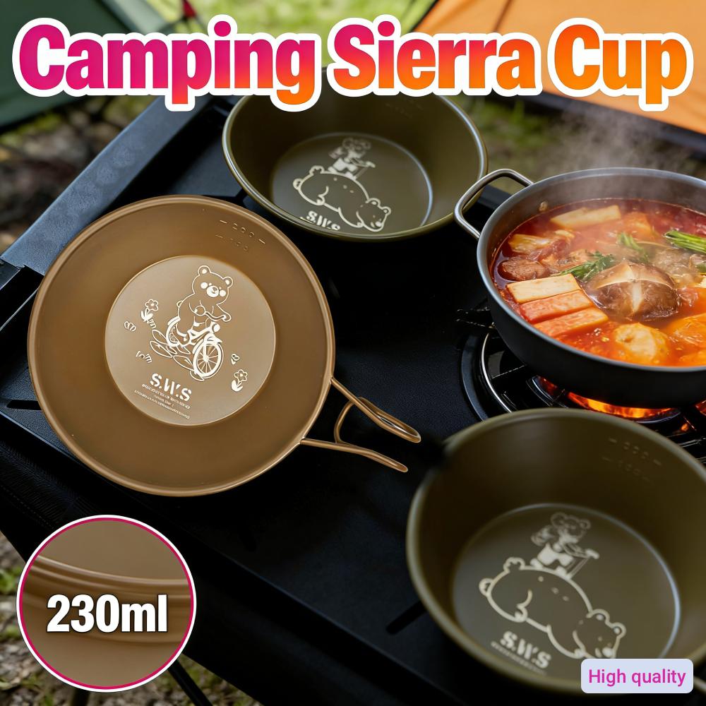 Foldable Handle Camping Sierra Cup with Handles Nesting Stainless Steel Soup Bowls 230ml for Hiking Backpacking Picnic Supplies