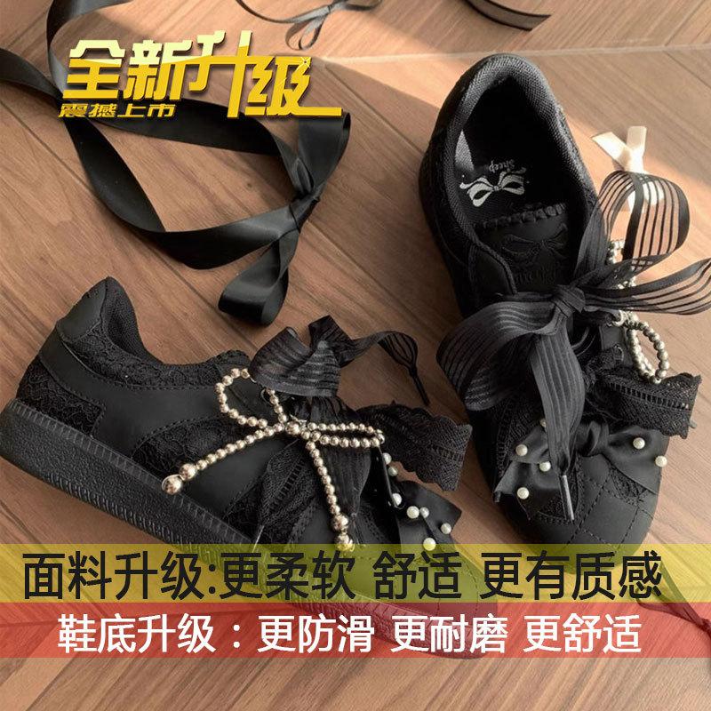 

Thick-soled lace retro style Lolita women s 2025 new summer pearl bow heightening casual sports board shoes 35