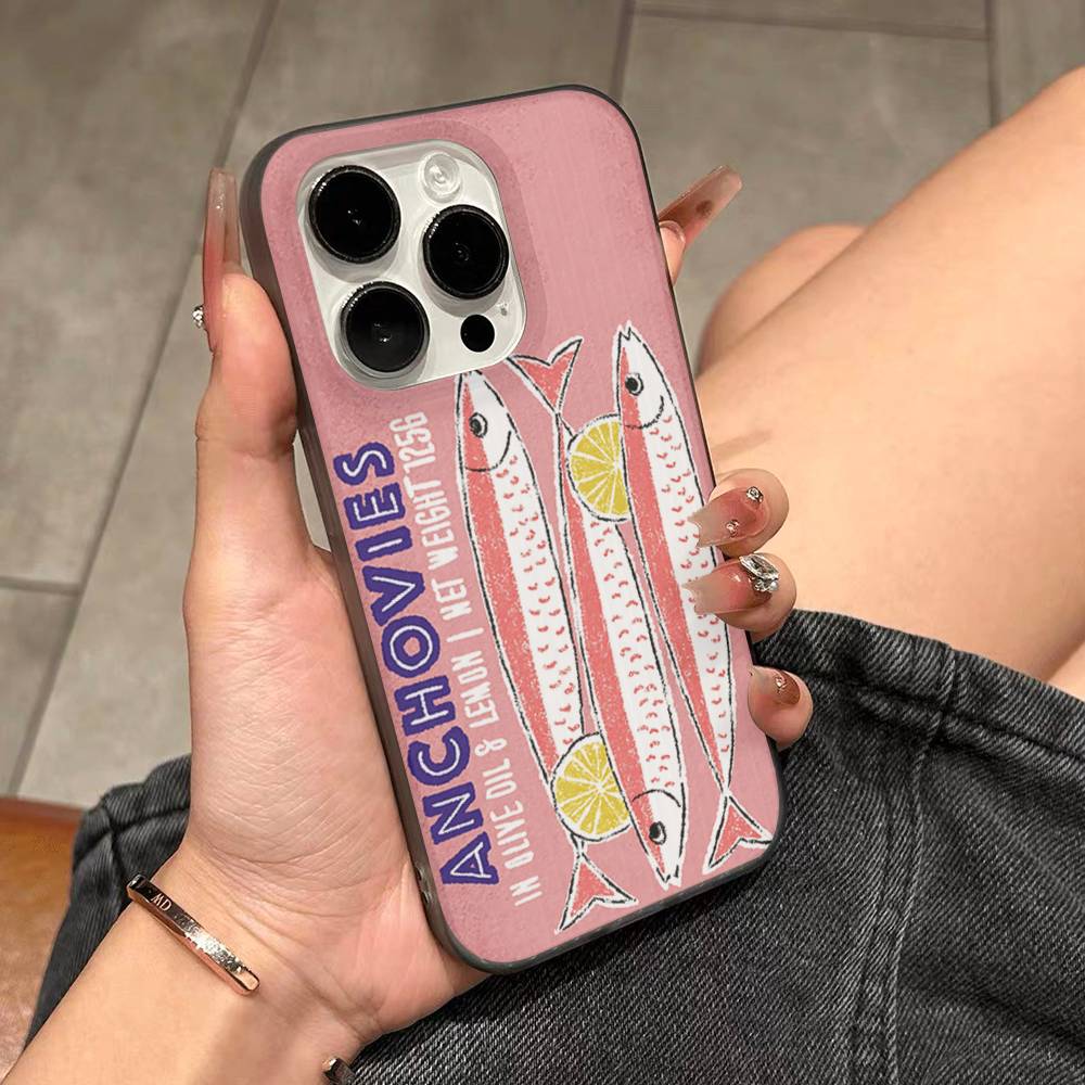 Sardines Fish Phone Case For IPhone 11 12 13 14 15 16 17 Pro Max PLUS Pro Wave Corrugated Silicone Case