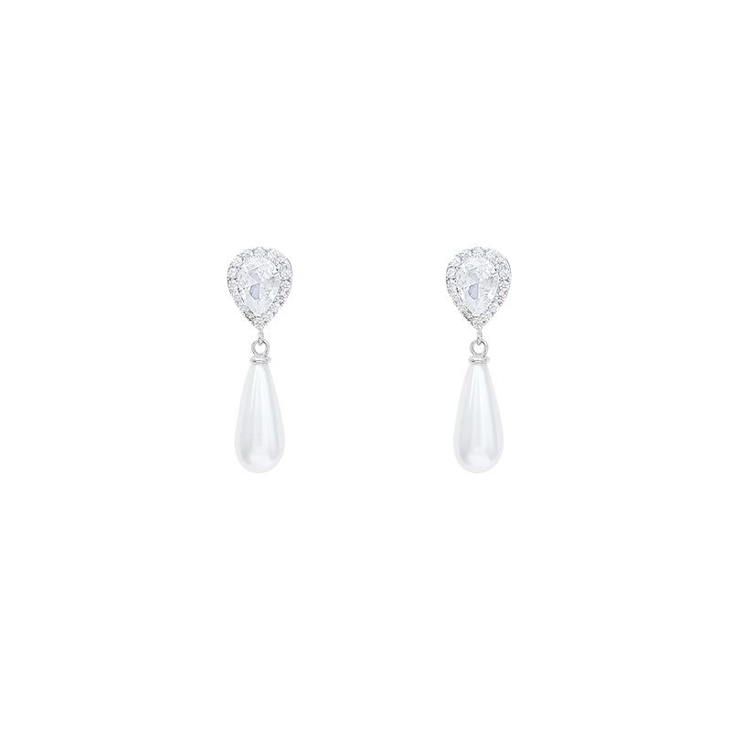 Micro-inlaid zircon water drop-shaped pearl earrings women's light luxury stud earrings