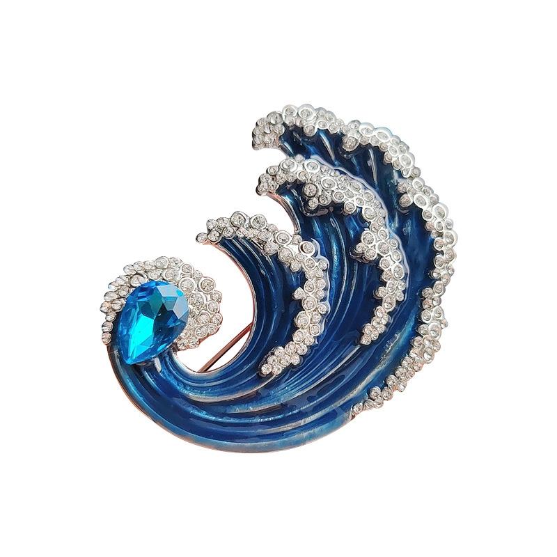 

Эмалевые броши-волны для женщин, унисекс, со стразами, булавки в виде океанских волн, офисная вечеринка, подарки друзьям, аксессуары синий