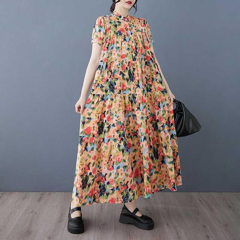 2025 Summer New Women Loose Large Size Fashion Printing Slim Long Big Swing Skirt