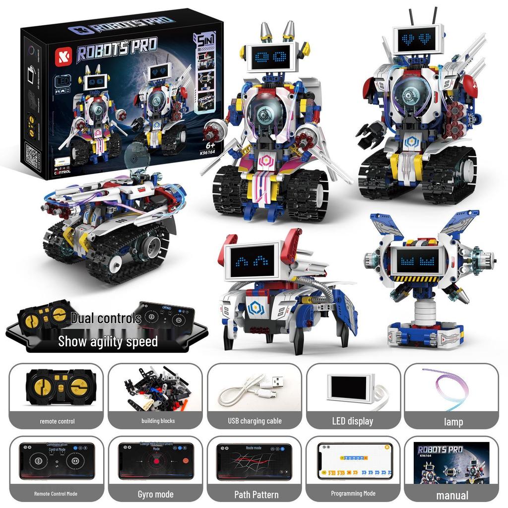 Fünf-in-Eins Programmierbarer Wall-E Roboter: Montagebausteine, Elektrische Wissenschaftliche Bildung, Fernbedienung, Kompatibel mit Lego