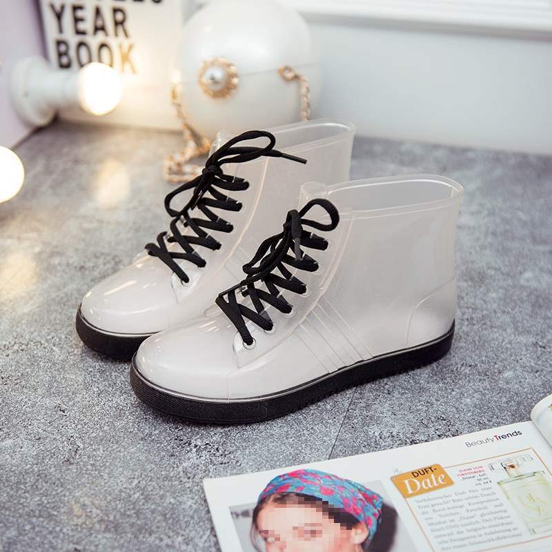 Jelly Transparent Non-slip Fashion Waterproof Shoes Rain Shoes Rain Boots Rubber Shoes Overshoes Velvet Cotton Water Boots Women's Short Tube Adult