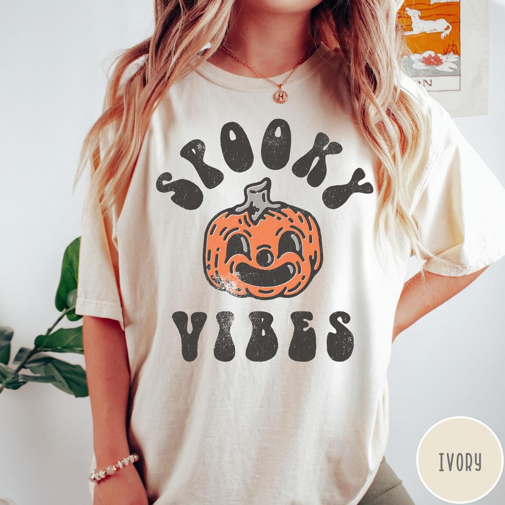 Vintage Halloween Shirt, Retro Spooky Vibes Graphic Tee