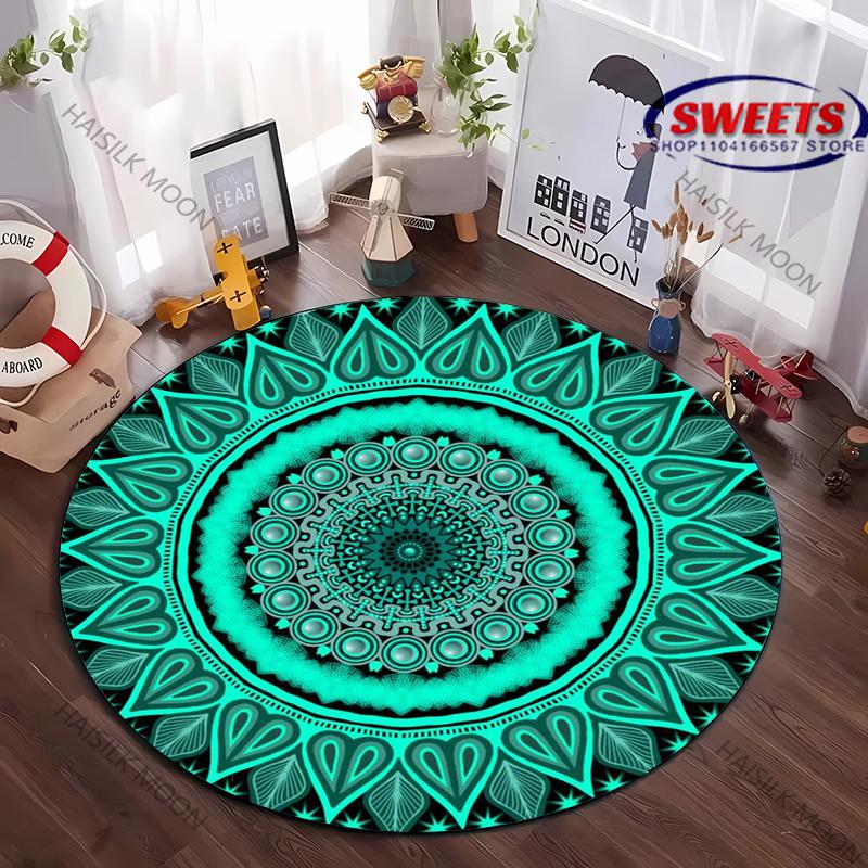 Mysterious Mandala Flower Print Round Carpet for Kid's Living Room Picnic, Anti-Slip Rug, Yoga Rug Doormat Floor All Seasons Mat