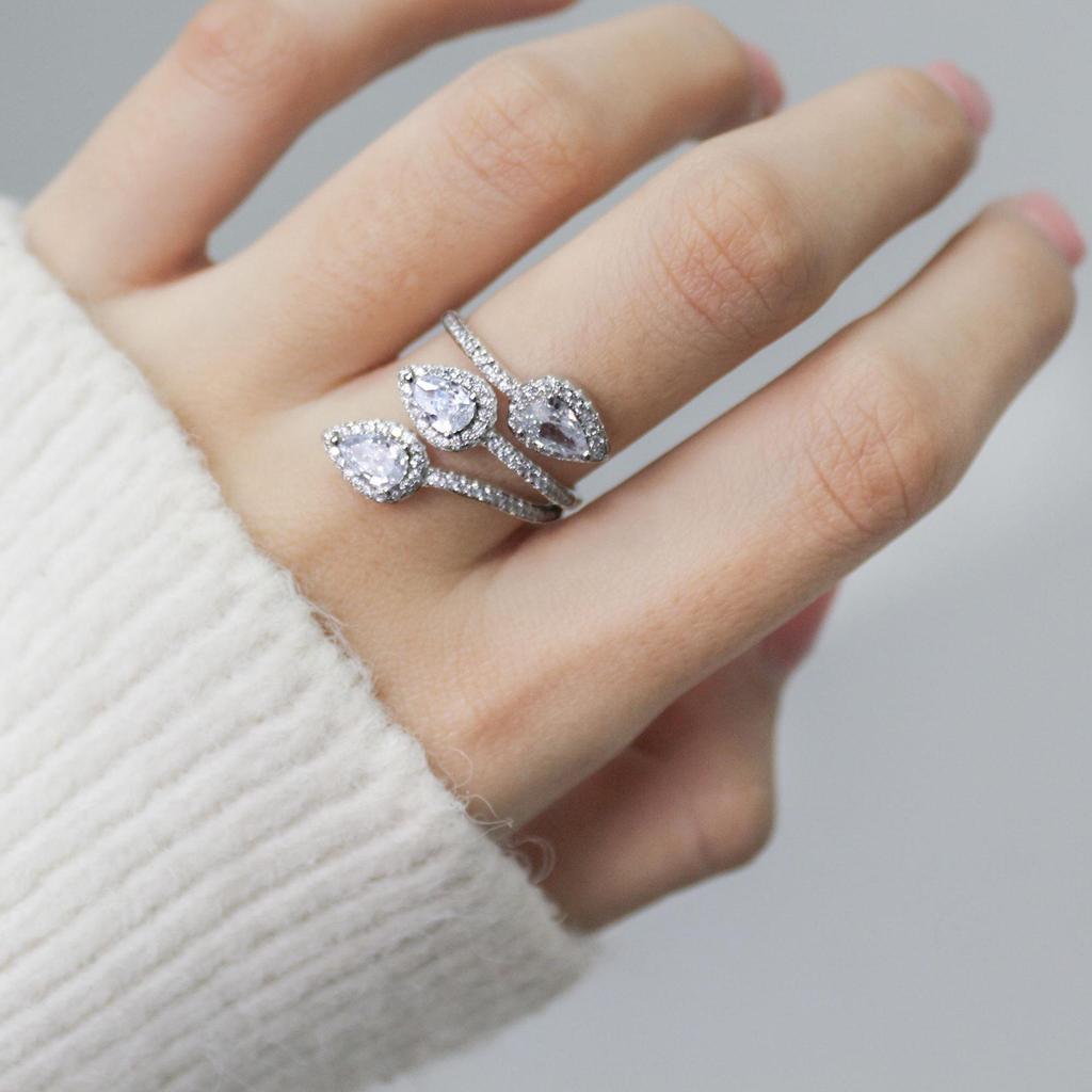 Elegant Sterling Silver Zircon Open Ring for Women