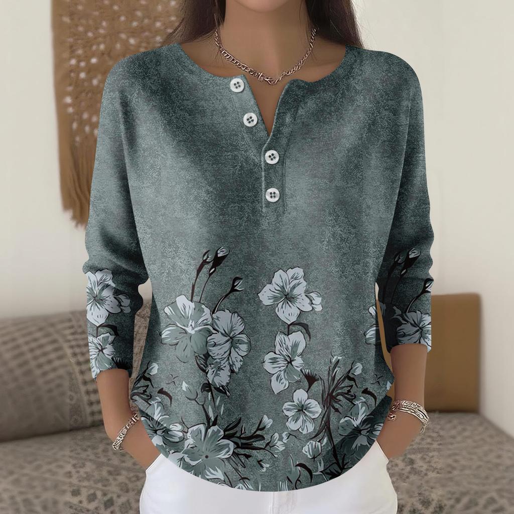 Women's Fashion Long Sleeve Plaid Geometric Print Top Elegant Casual Top