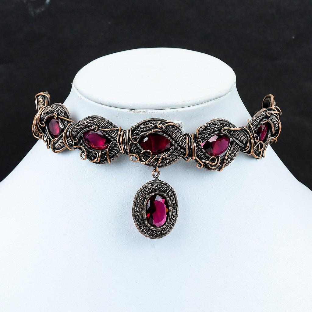 Faceted Rubellite Necklace Copper Wire Wrapped Necklace Adjustable Chain Necklace Copper Jewelry Gemstone Necklace Handmade Jewelry For Gift