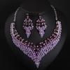 3Pcs Purple Necklace Earring Set Luxury Crystal Jewelry Set Fashion Stud Earrings Choker Set  Women