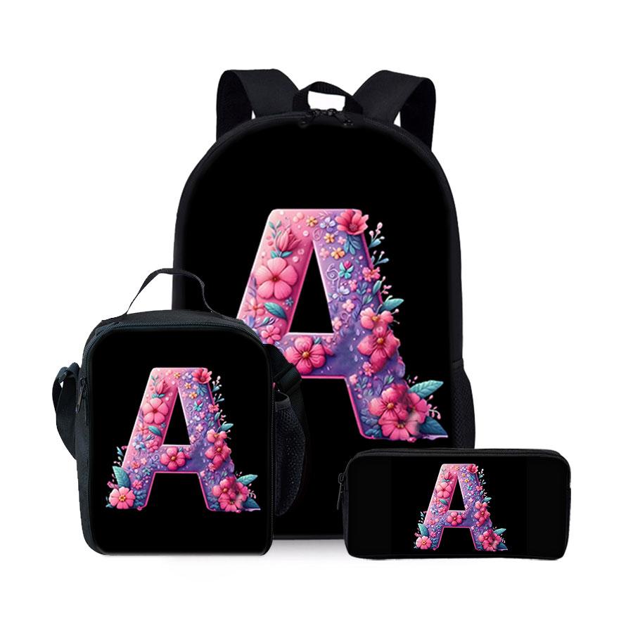 Nieuw Engels Alfabet Patroon Drie Delig Set Rugzakken voor Jongens en Meisjes Beste Cadeaus 2D Platte Cartoon Schoolrugzak voor Kinderen