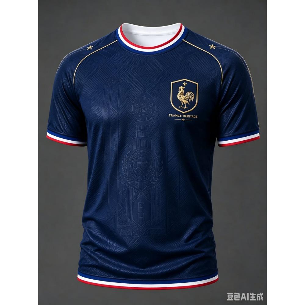 Koszulka Piłkarska Vintage Francja Dziedzictwo Nadruk Złoty Logo Koguta Trójkolorowy Rękaw Krótki Rękaw Męska 2026 Koszulka Kibica