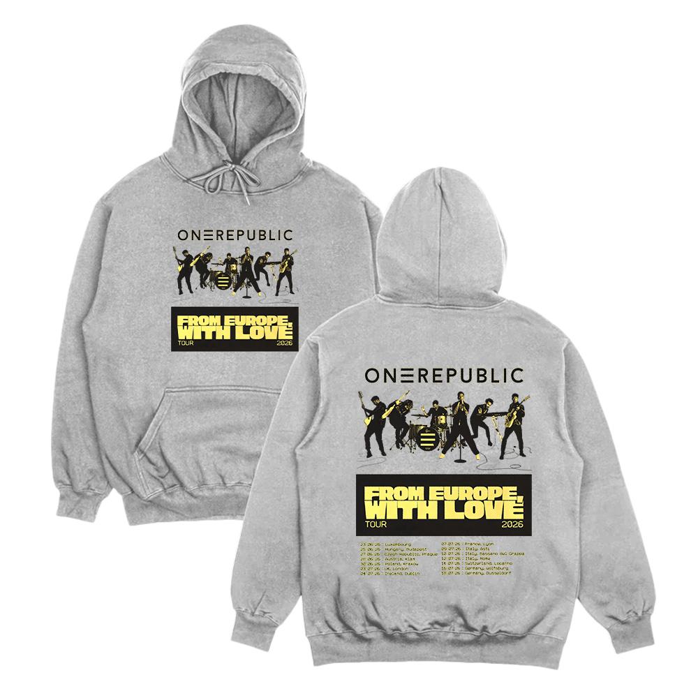 

OneRepublic From Europe with Love Tour 2026 Hoodies Unisex High Street Sweatshirts Punk Pullovers Fashion Personality Streetwear XL сірий колір