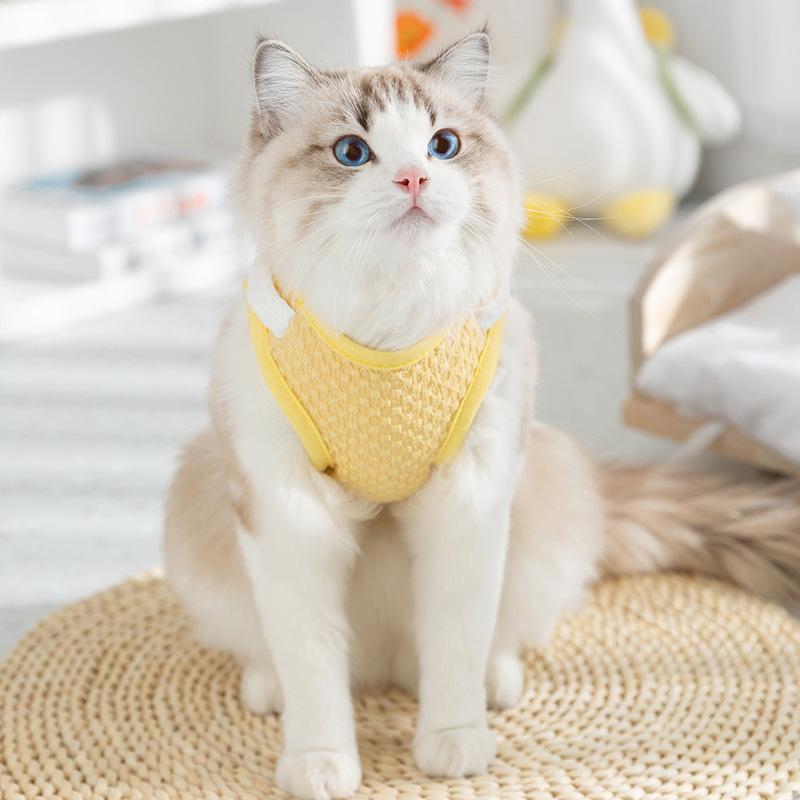 Spring and summer thin cat clothes breathable funny big white goose pocket traction vest dog two feet pet clothing