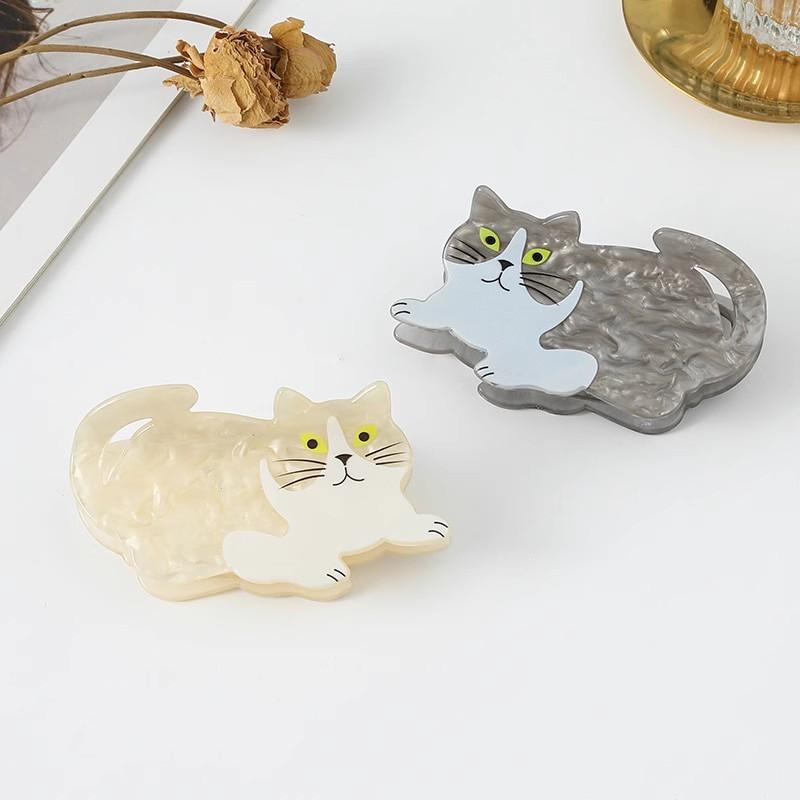 1pc New Minority Personalized Cute Grey and White Cat Hair Clip Half-updo at the Back of the Head Imitation Acrylic Clawip