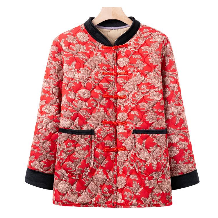 Middle-aged and Elderly People with Small Cotton-padded Jacket Winter Floral Cotton-padded Coat Grandma Warm Coat 60 Years Old 70 Mother Buckle Coat