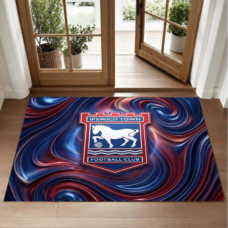 Ipswich Town Football Design Crystal Velvet Rug Soft Decorative Mat for Bedroom Entrance