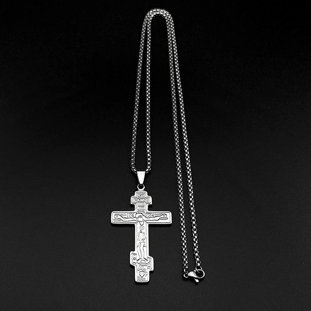 Eastern Orthodox IC XC Jesus Crucifix Cross Pendant Necklace for Women Men Gold Color Stainless Steel Baptism Chain Jewelry