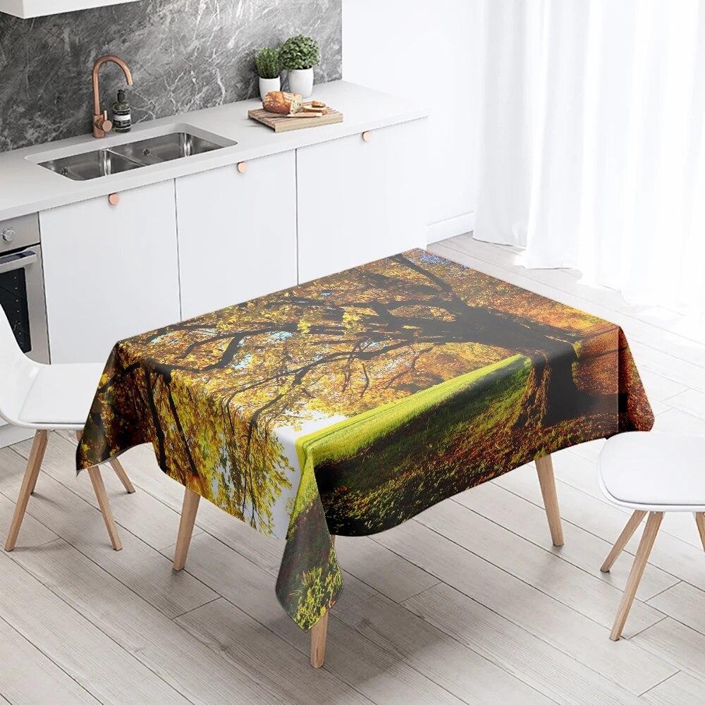 Natural Trees Tablecloth World Scenery  Anti-Stain Waterproof Rectangular Kitchen Table Home Decoration
