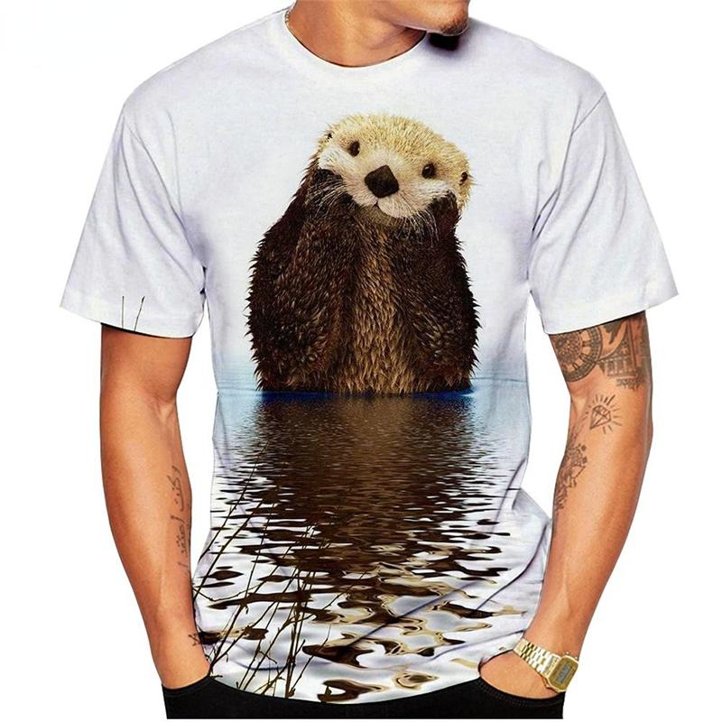 Roztomilá trička s grafikou vydra Letní móda Krátký rukáv Legrační 3D Zvířata s potiskem Muži Ženy Trička Neformální Volné Trička Harajuku