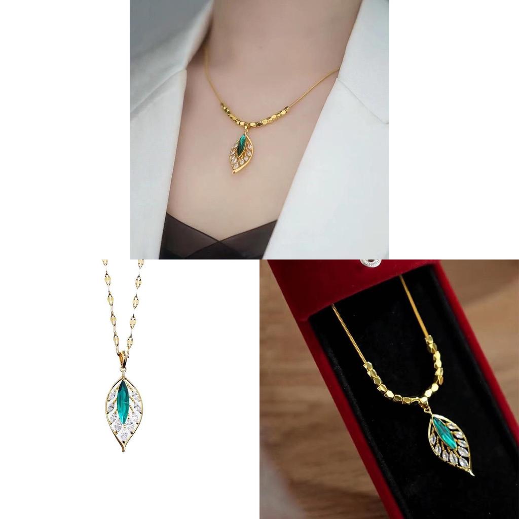 Gold Leaf Necklace For Women With Diamondinlaid Alloy Pendant Elegant Vintage Jewelry