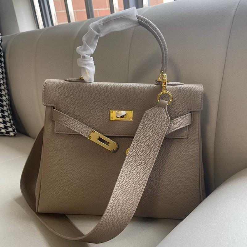 

Новая верхняя часть из натуральной воловьей кожи Togo, сумка с широким плечевым ремнем, диагональная женская сумка на одно плечо 28x12x21cm серый