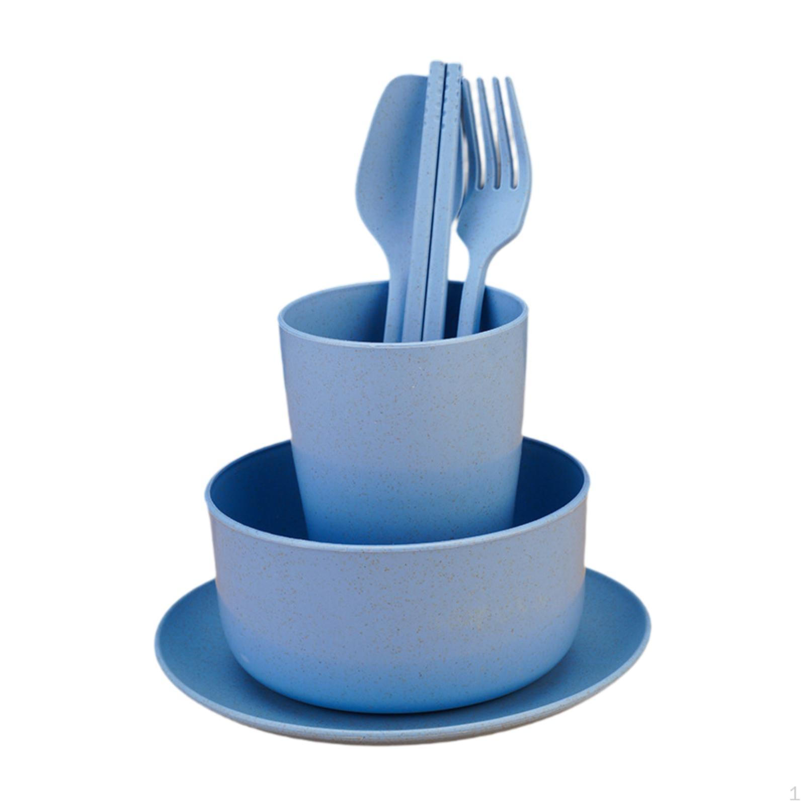 

6 предметов многоразовой соломенной посуды набор столовых приборов для детей для кемпинга синий