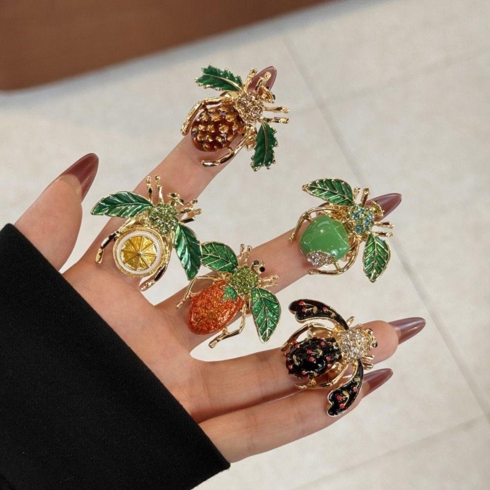Korean Style Enamel Fruit Ring Geometric Chunky Enamel Ring Personality Insect Drip Oil Ring  Gift