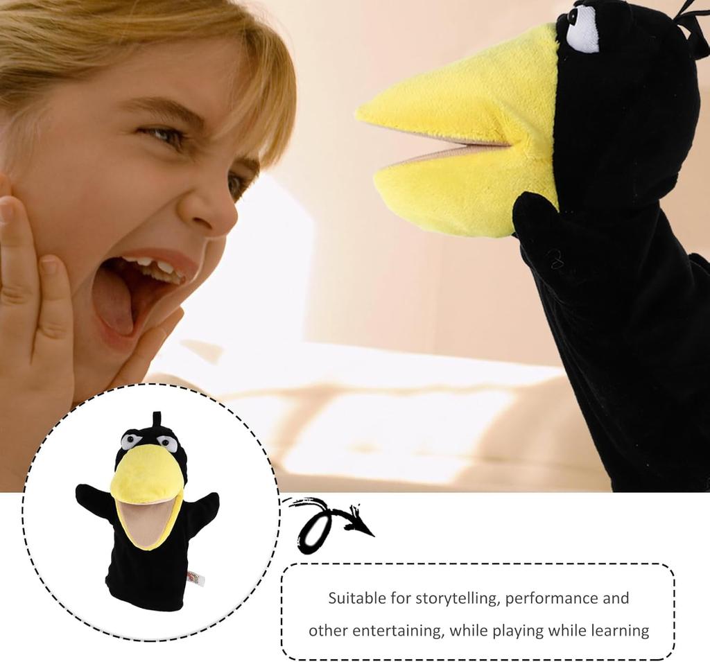Plush Crow Hand Puppets, Fox Finger Toys, Cute Animal Puppets for Ventriloquism, Hand Dancing, and Theater, Halloween, Christmas, and Birthday Gifts