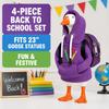 7 Zoll Veranda Gans Outfit Zurück zur Schule Thema Bedrucktes Kleid mit Hut Schultasche Bleistift für Schüler Garten Hof Terrasse Rasen Dekor