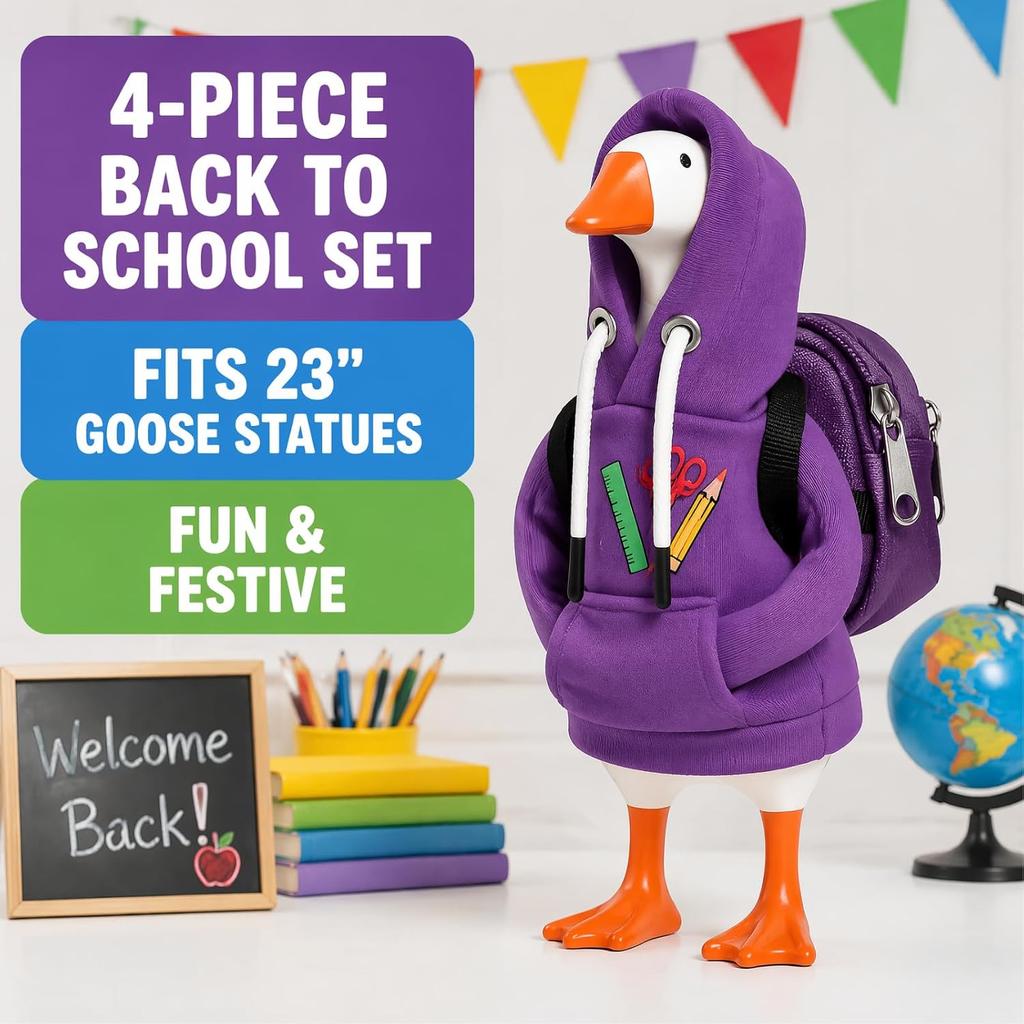 7 Zoll Veranda Gans Outfit Zurück zur Schule Thema Bedrucktes Kleid mit Hut Schultasche Bleistift für Schüler Garten Hof Terrasse Rasen Dekor