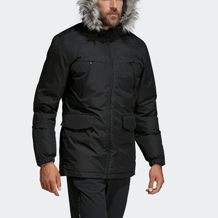 Adidas Warm Mid-Length Hooded Cotton Jacket Men Outerwear Black CF0879