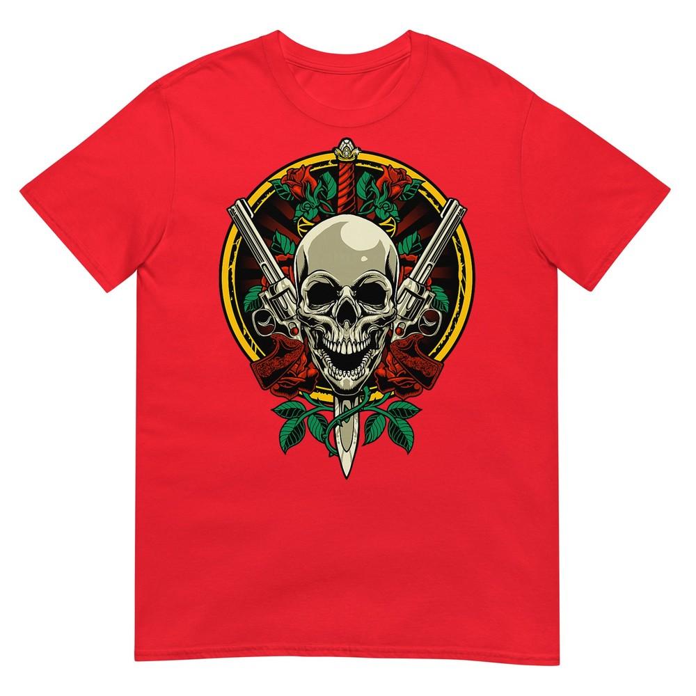 Skull Face With Roses 80s 90s Rock Music Guns And Skull Tshirt S
