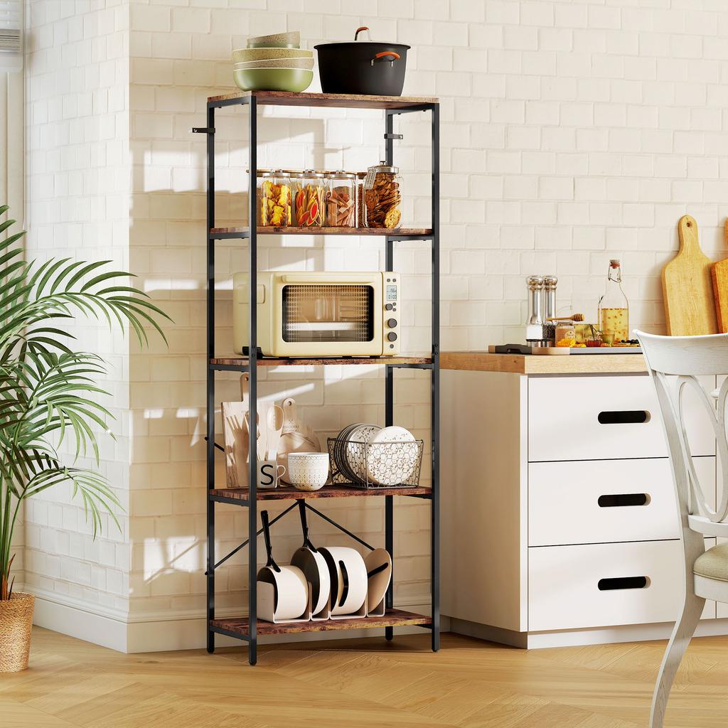 5-Tier Bookshelf, Industrial Bookcase with Metal Frame - Rustic Brown and Black