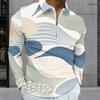 Men s Plus Size Long Sleeve Quarter Zip Collared Seashell Printed White Polo Shirt