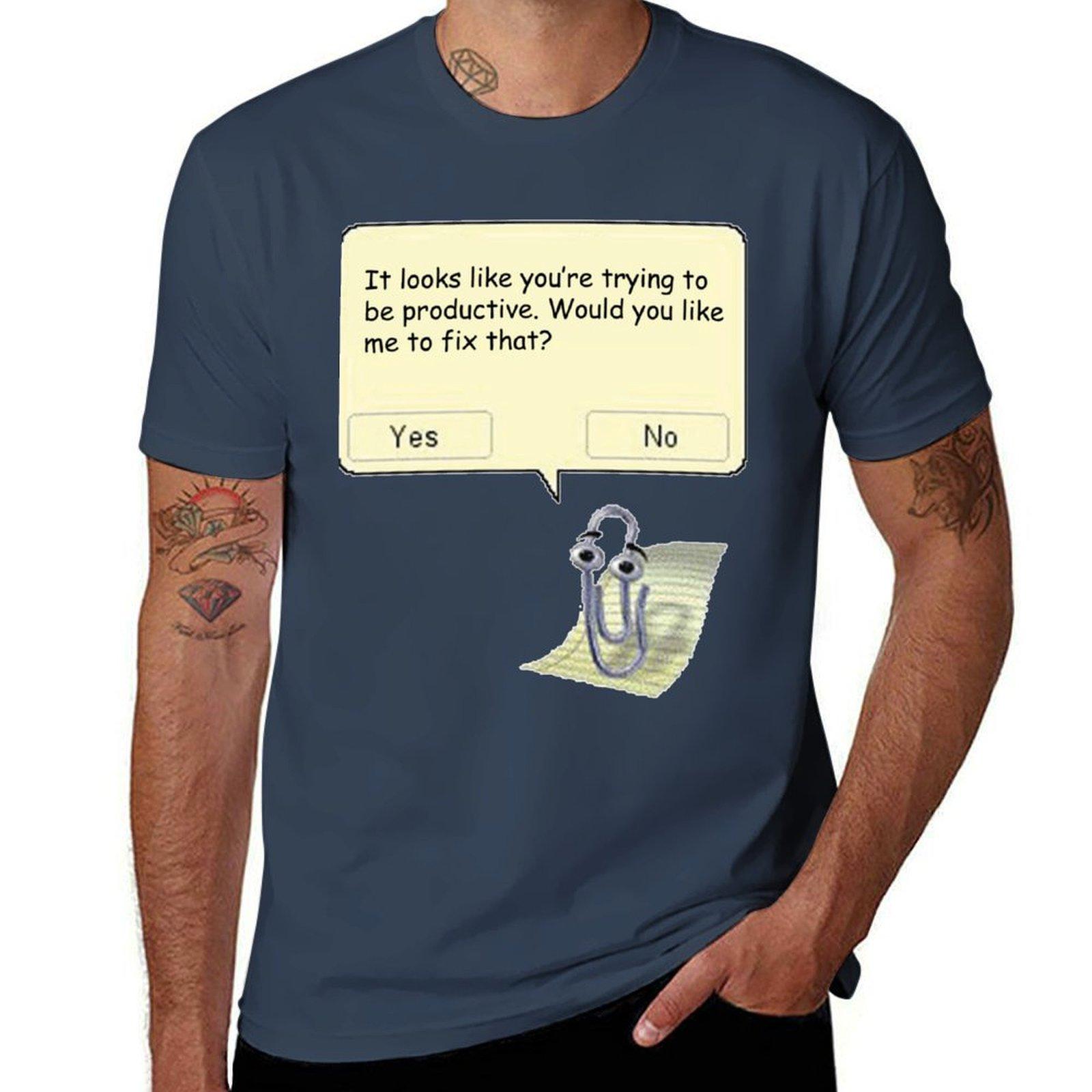 Футболка Clippy футболки для мужчины графические смешные футболки для мужчины графические футболки футболки дизайнерская футболка S