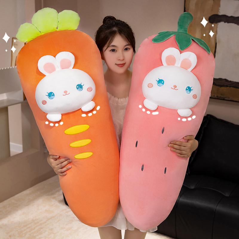 Simulation Vegetable Fruit Cartoon Carrot Strawberry Rabbit Plush Toy Pillow Dolls Stuffed Animal Bunny Soft Toys Kids Gift