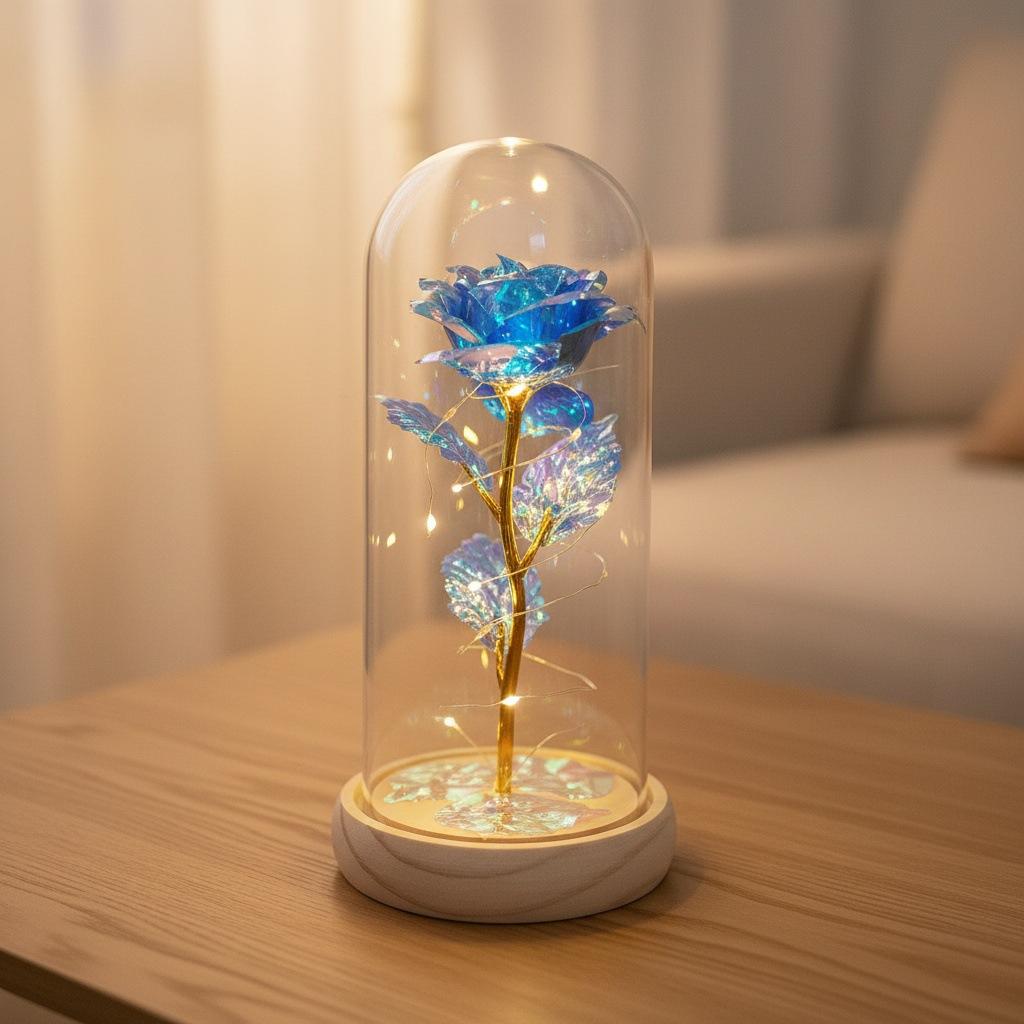 Gold foil rose immortal flower glass cover Valentine's Day gift Christmas Mother's Day creative LED night light