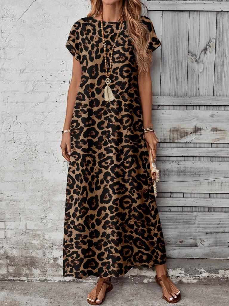 Casual Versatile Patterned Summer Dress For Women,Casual Women's Dresses Short Sleeve Modest Bohemian Maxi Floral Print