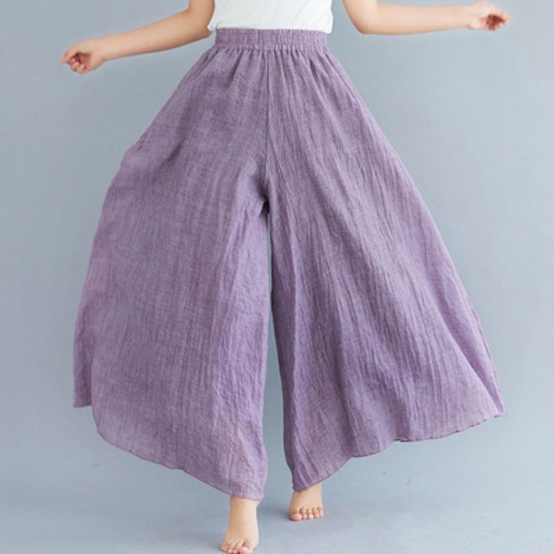 Summer New Large Size Cotton and Linen Casual Wide Leg Pants Women Elastic Waist Solid Vintage Loose Trousers Women Elegant Slim Fit Baggy Pants 26494