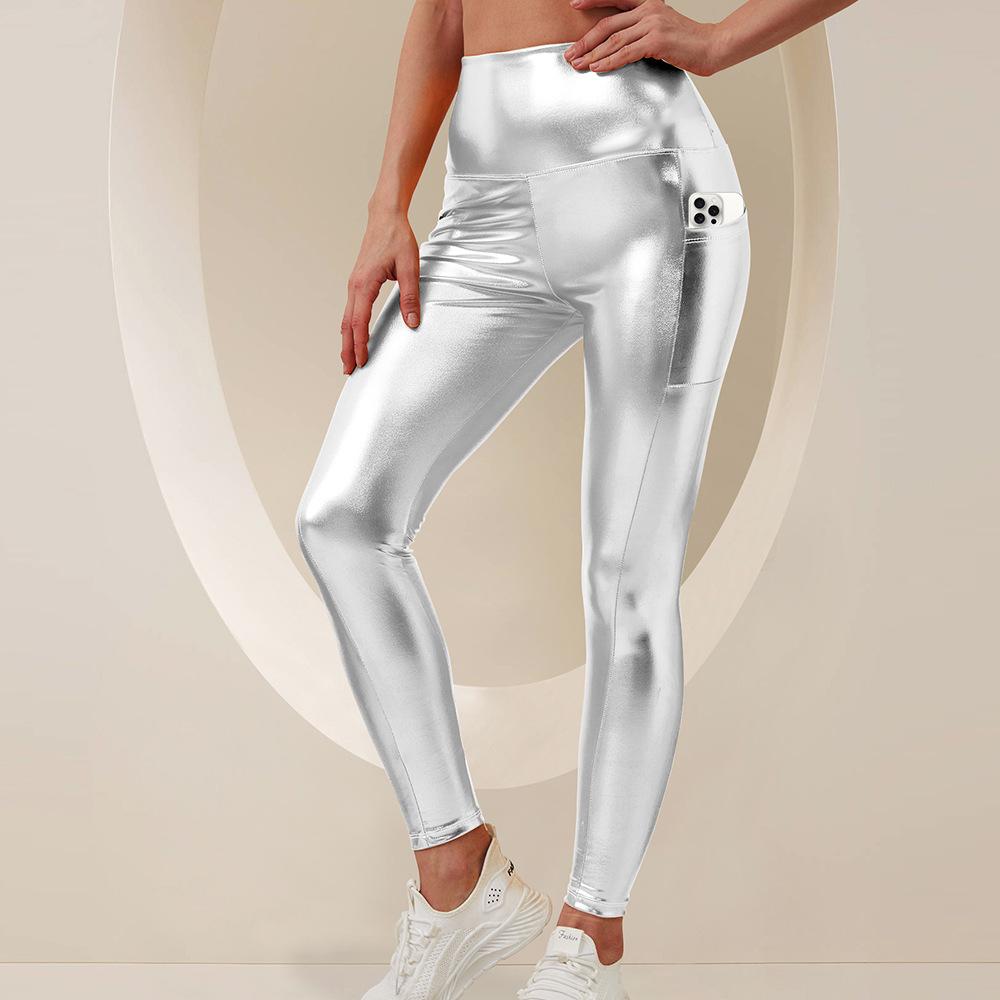 Yoga Leggings High-waisted Gold-embossed Solid-colour Casual Trousers Pencil Trousers Tight-fitting Trousers