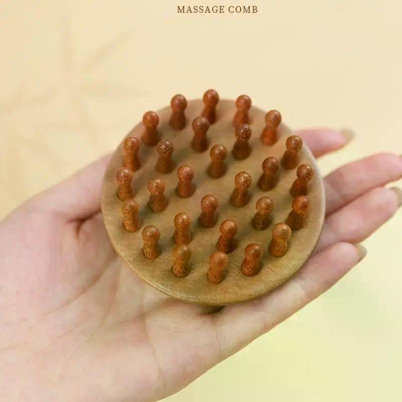 Multi-Functional Wood Therapy Massage Comb Scalp Head Massager Natural Garapa Circular Tooth Guasha Scraping Body Massager