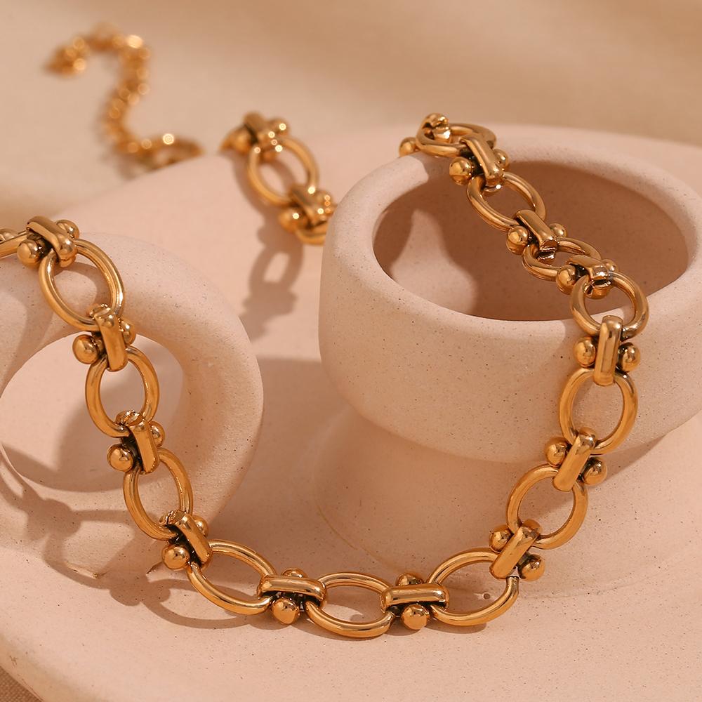 MamacitaSlay 18K Gold Plated Stainless Steel Oval Geometric Necklace Party Creative Waterproof Jewelry Unisex Accessories Gift