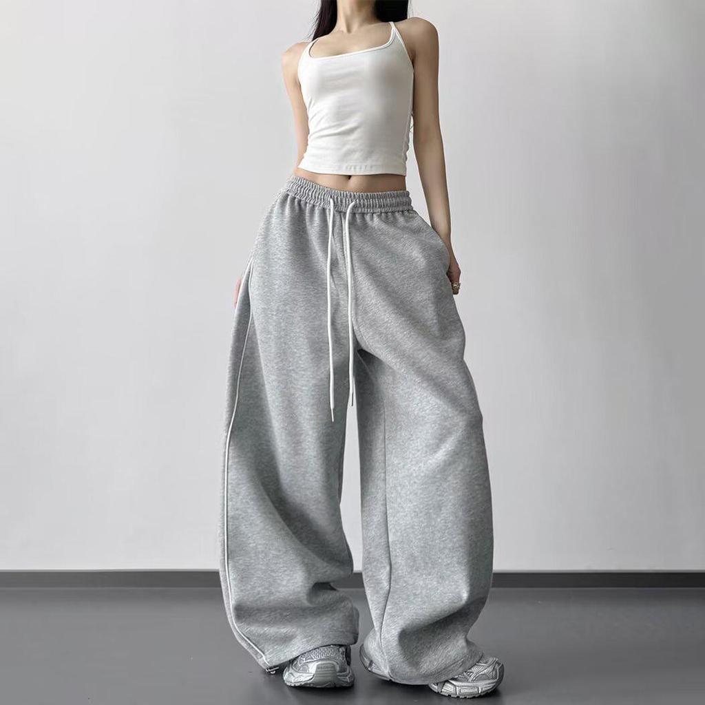 Graue Damen-Hose mit weitem Bein und Kordelzug: Frühling/Herbst Schlankheits-Look, Lässiger Drapierstil