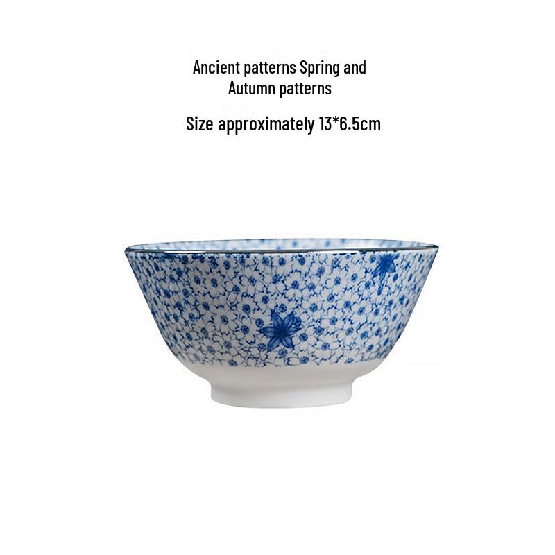 Mino Ware 5-Inch Blue Underglaze Painted Retro Japanese Rice Bowl