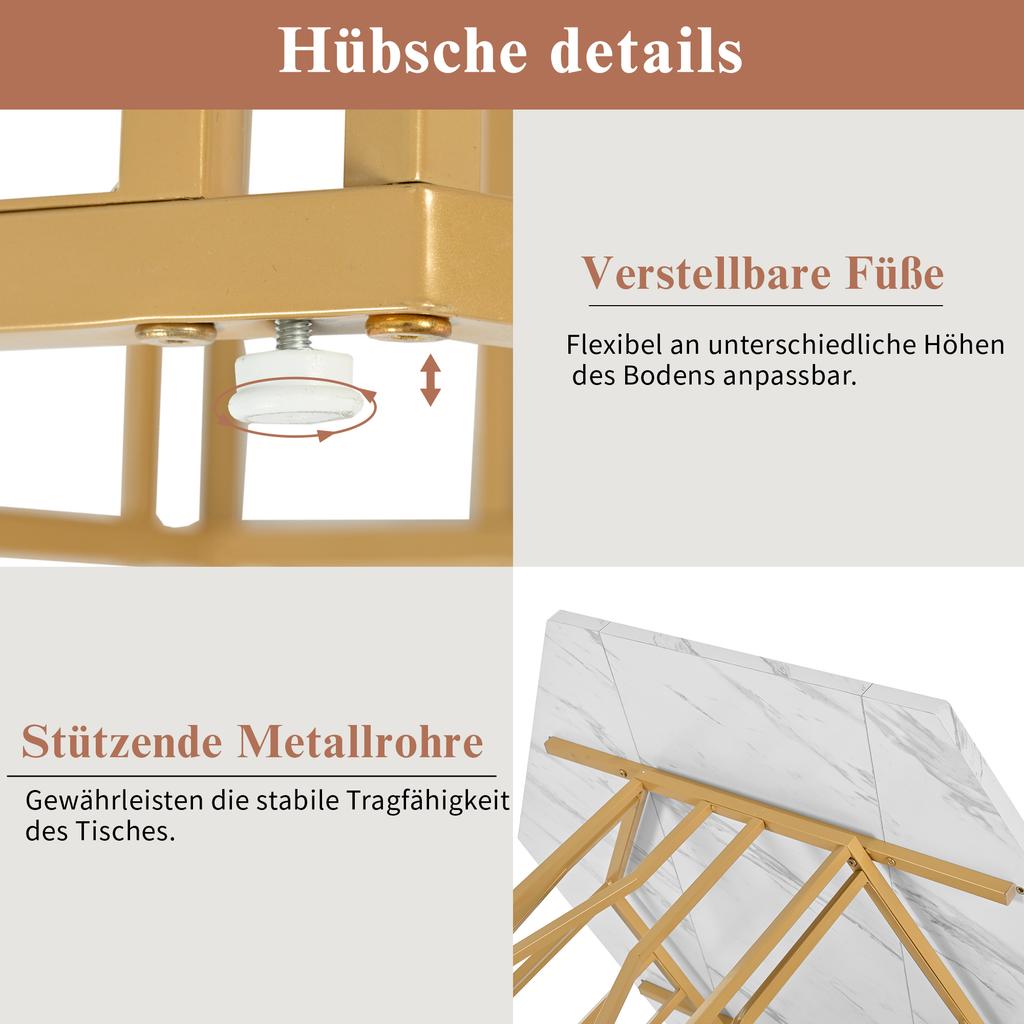 Dining Table and Chair Set (5-Piece Set), Modern Hexagonal Marble Table + 4 Chairs Made of Green Velvet, To Create Warm Restaurant, Gold Table Legs