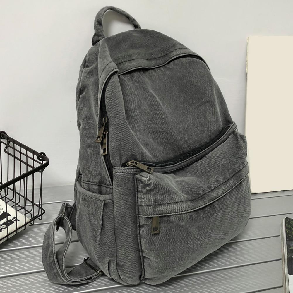 

Джинсовый рюкзак для отдыха, однотонный студенческий винтажный рюкзак большой емкости на молнии для прогулок, походов, покупок серый