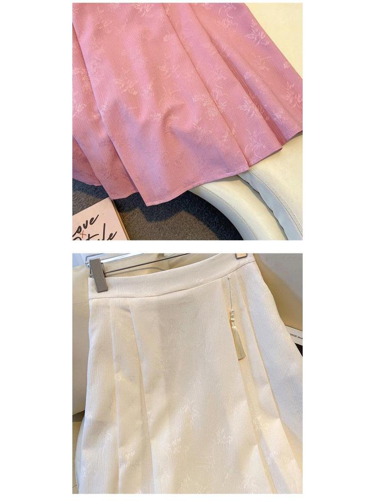 Chinese Mamian Pleated High-Waisted A-line Midi Skirt - Summer Style