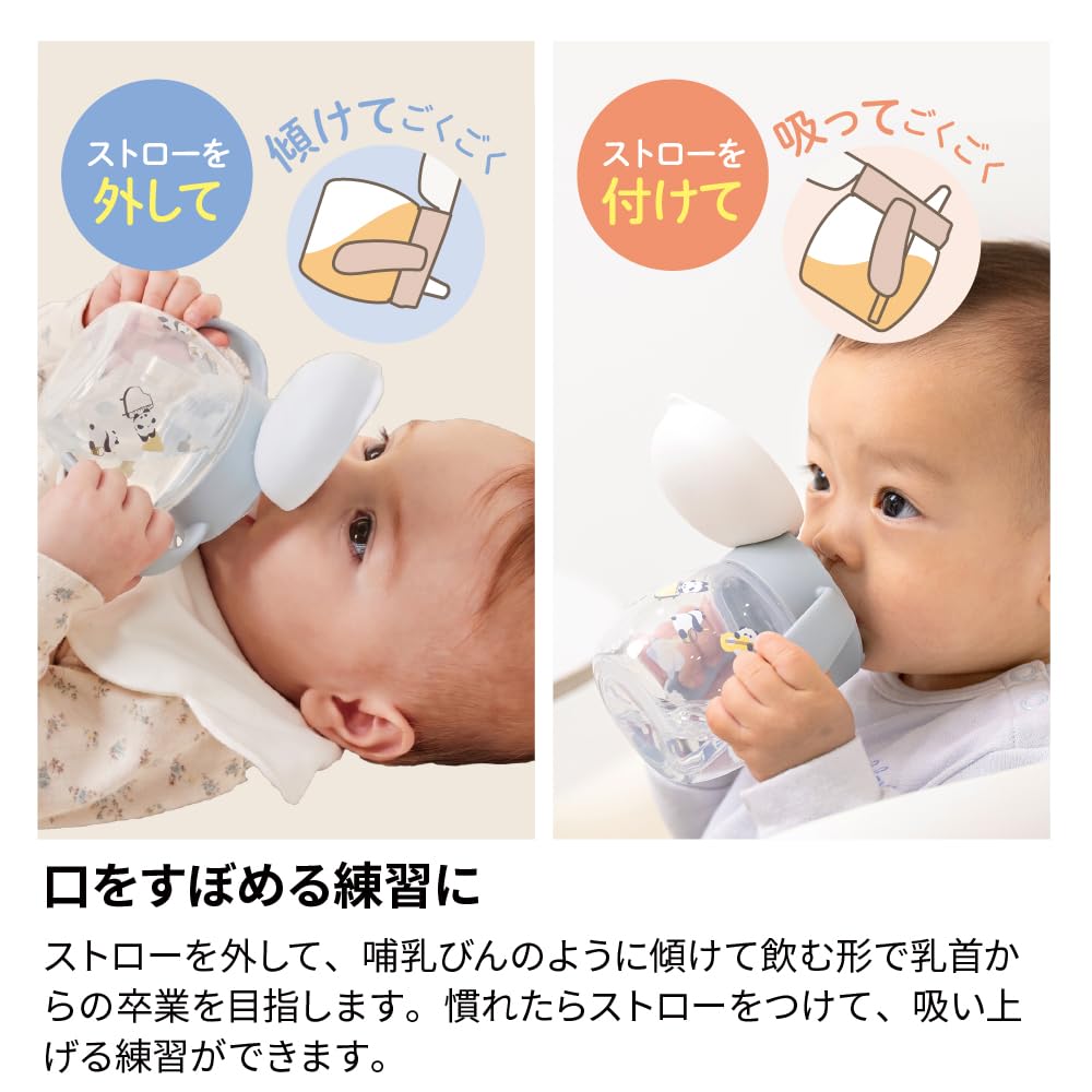 Richell Try Wide Straw Mug R Duck 270ml, Leak-Proof Spill-Proof Baby Sippy Cup, Polypropylene, Dishwasher & Boil Safe, for 5 Months and Up (120761)