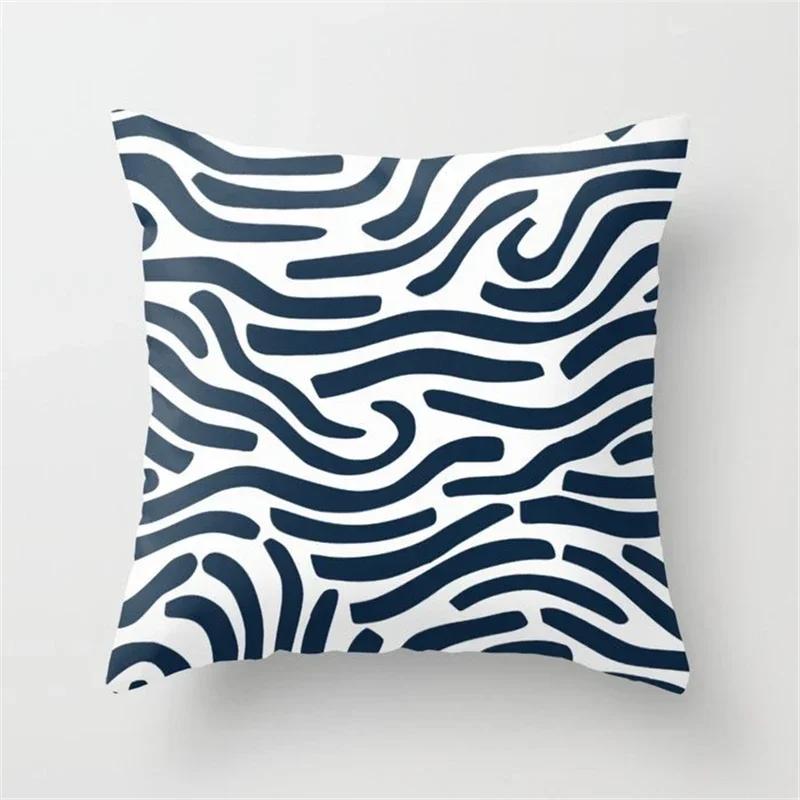 New Deep Blue Nordic Geometry Double-Sided Printed Pillow Cover Short Plush Suitable Living Rooms Bedrooms Throw Cushion Cover